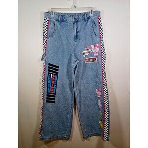Hello Kitty and Friends Sanrio Racer Patches Wide Leg Light Jeans Size 15